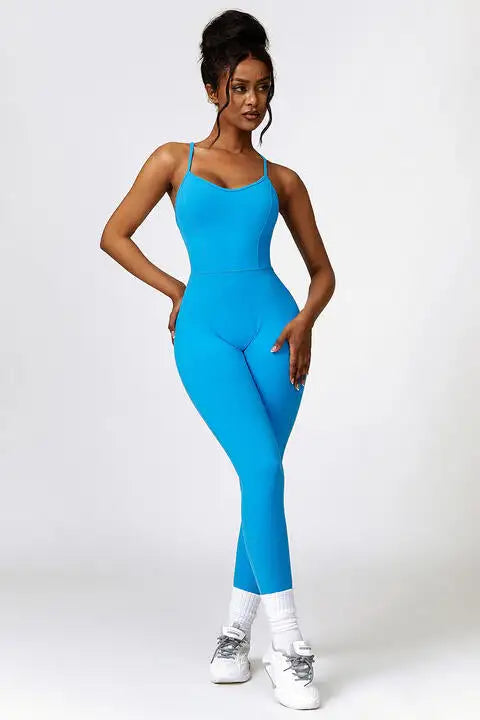 Open Back Spaghetti Strap Sports Jumpsuit