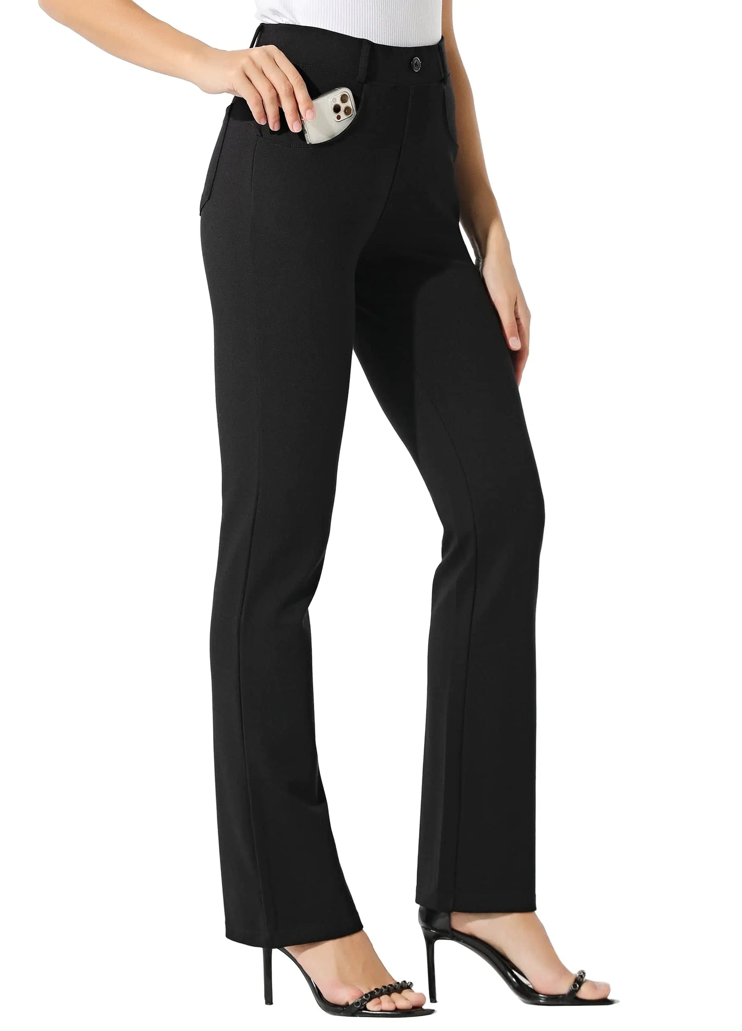 Women's Yoga Dress Pants Bootcut Work Slacks Stretch Office with Belt Loops 4 Pockets 28“/29"/30"/31"/33" Small Petite 29 Inches Black