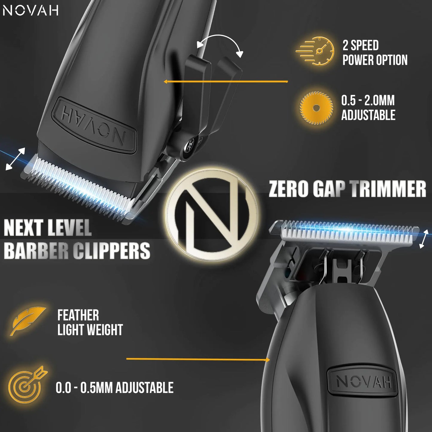 Novah® Professional Hair Clippers for Men, Professional Barber Clippers and Trimmer Set, Mens Cordless Hair Clippers for Barbers Haircut Kit Fade HCL-002