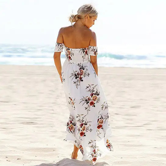 Resort Maxi Floral Open Front Off Shoulder Design