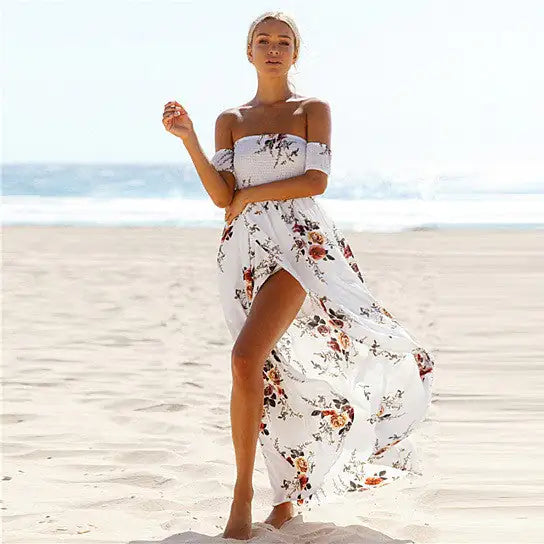 Resort Maxi Floral Open Front Off Shoulder Design