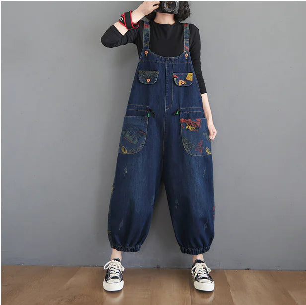 Vintage Print Loose Trousers Baggy Pants