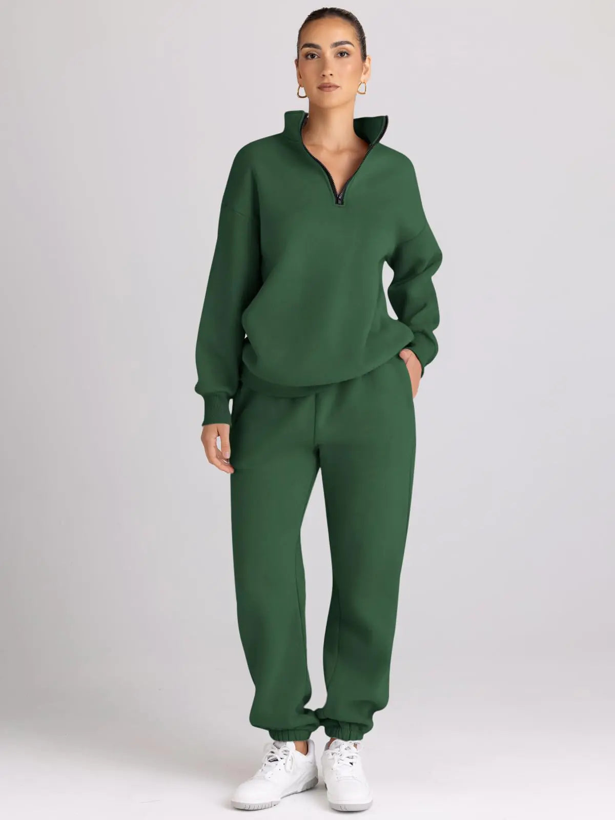 AUTOMET Womens 2 Piece Outfits Long Sleeve Sweatsuits Sets Half Zip Sweatshirts with Joggers Sweatpants Xmasgreen Large