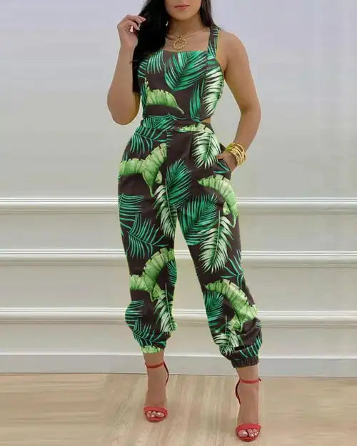 Printed Strapless Jumpsuit Strapping Loose Pants