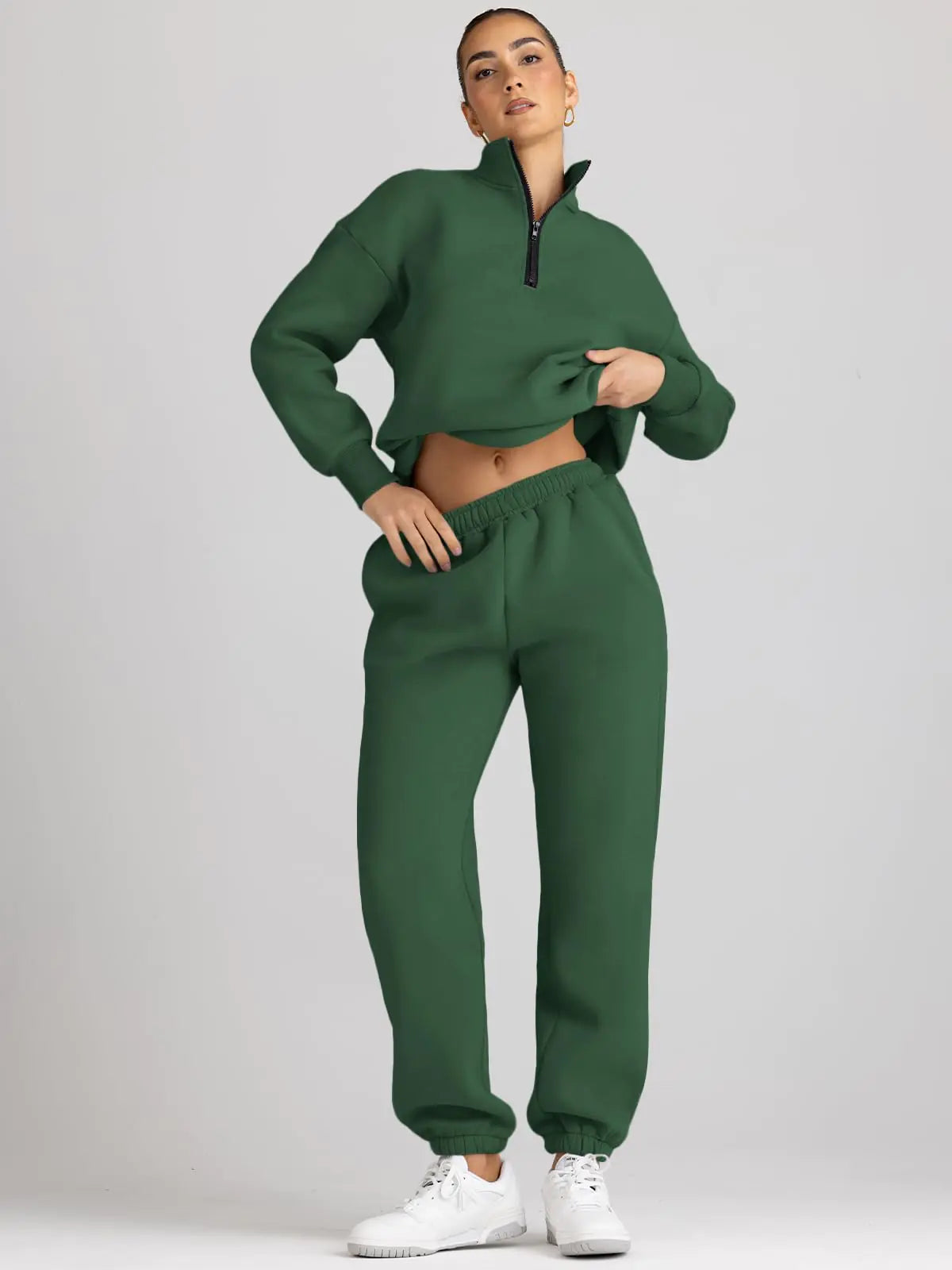 AUTOMET Womens 2 Piece Outfits Long Sleeve Sweatsuits Sets Half Zip Sweatshirts with Joggers Sweatpants Xmasgreen Large