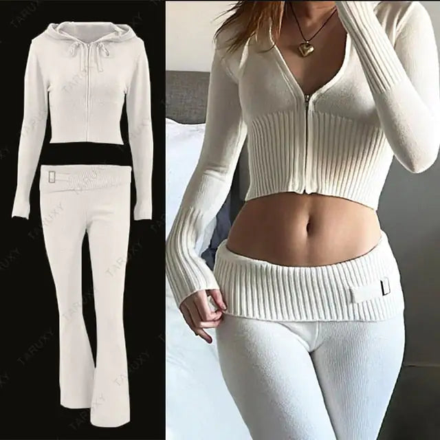 Knitted Zip-Up Two Piece Set Clothing