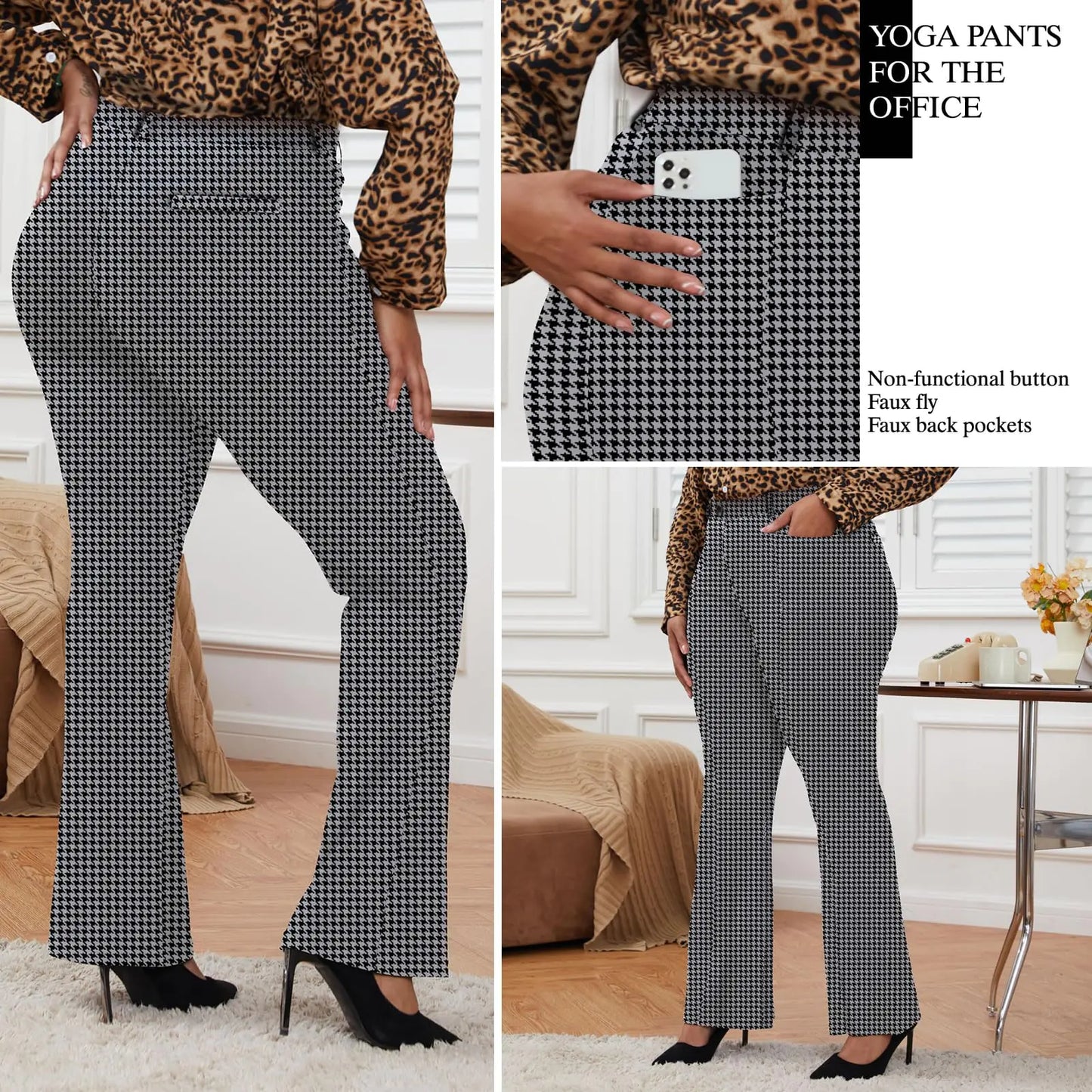 Wrinkle-Free Stretch Dress Pants Plus Size for Women Pull-on Pant Ease into Comfort Office Pant Regular XX-Large Houndstooth