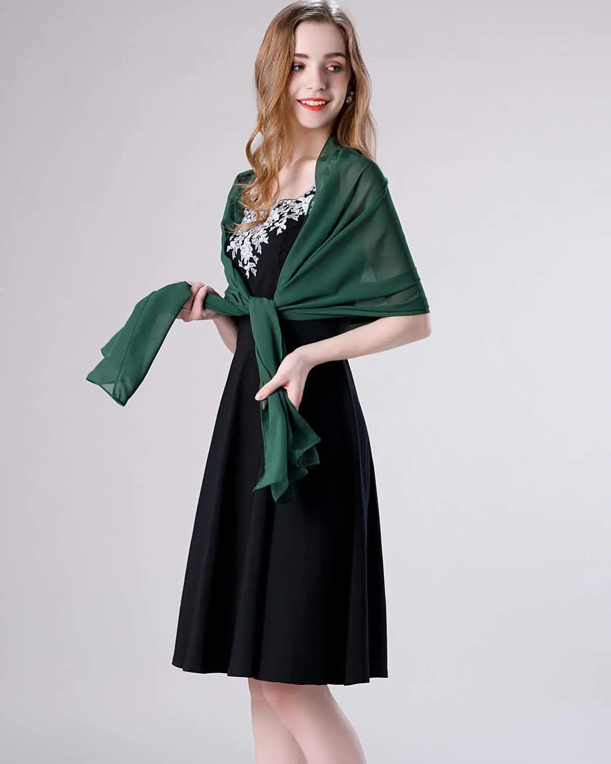 olyrjie Soft Chiffon Scarfs Shawls and Wraps for Evening Dresses Wedding Shawl Wraps Bridal Scarve for Women Dark Green One Size