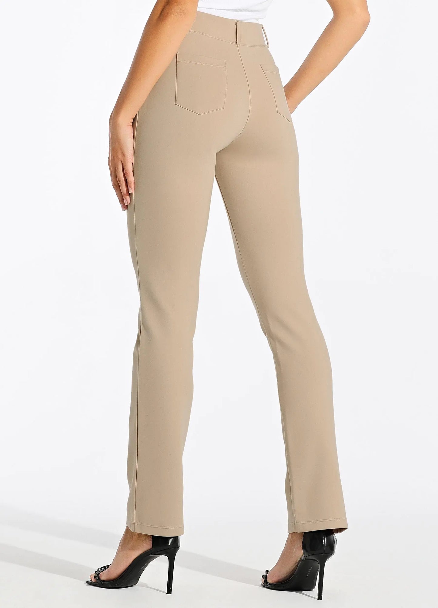 Willit Women's Yoga Dress Pants Straight Leg Work Slacks Stretchy Office Casual Pants 4 Pockets Belt Loops 29''/31''/33'' X-Small Long 33 Inches Khaki