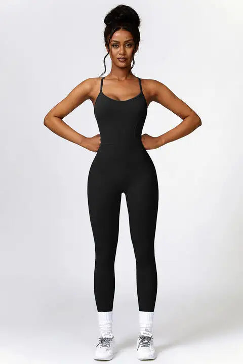 Open Back Spaghetti Strap Sports Jumpsuit