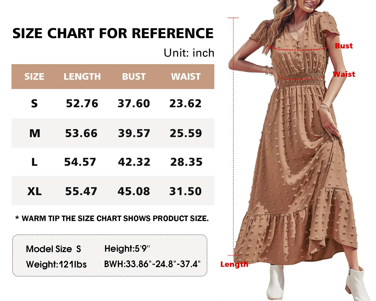 PRETTYGARDEN Womens Dresses 2024 Boho Short Sleeve V Neck Swiss Dot Ruffle Tiered Maxi Dress Smocked Long Cocktail Dresses X-Large Brown