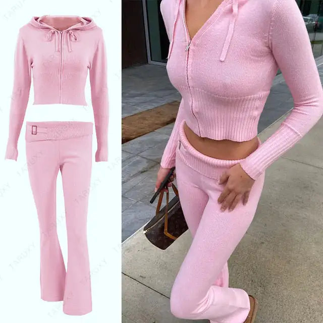 Knitted Zip-Up Two Piece Set Clothing