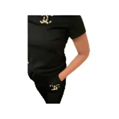 Two Pieces Design Set Sexy Outfits Short Sleeve & Long Pants Pullover Tracksuit With Side Pockets