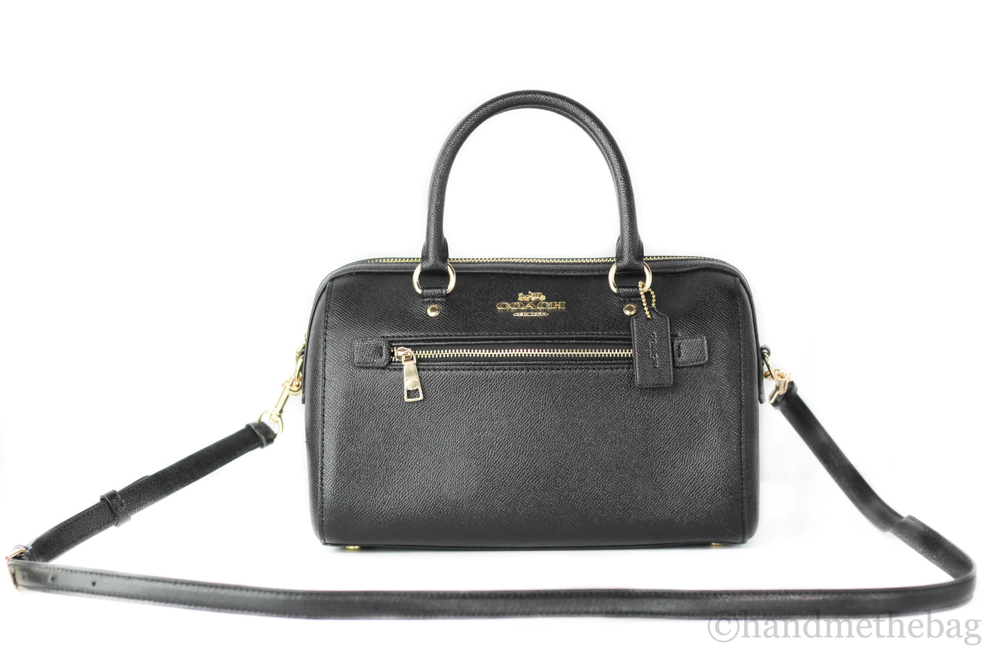 Coach (F79946) Rowan Black Leather Medium Satchel Crossbody Handbag Purse Bag