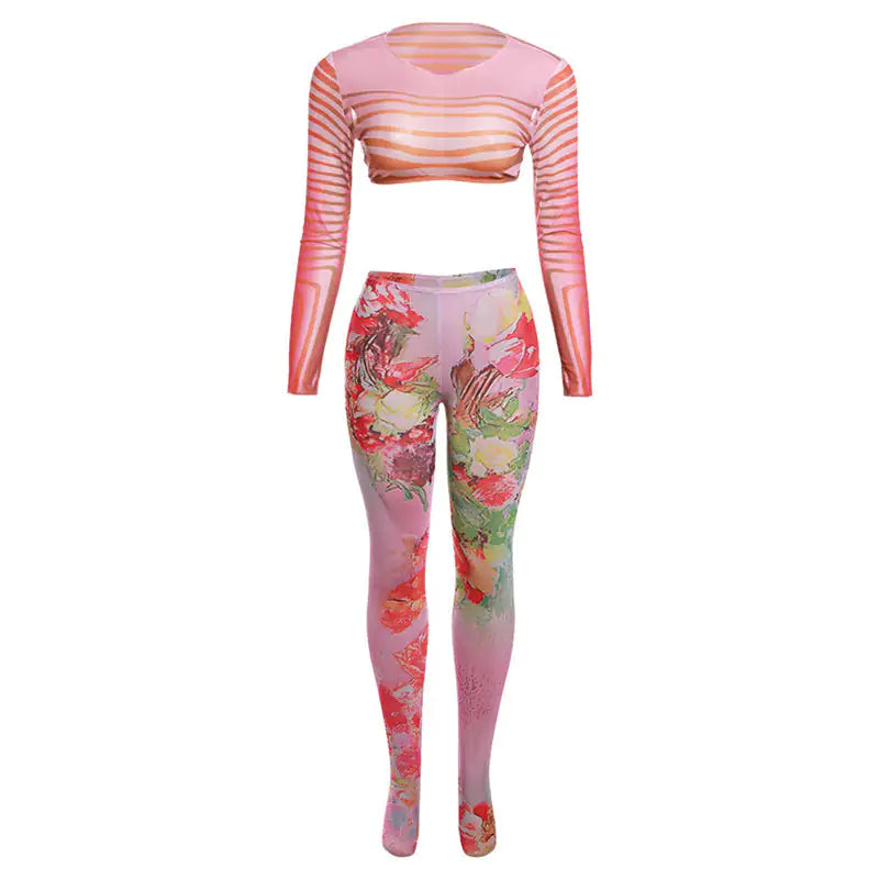 Leighton Floral Print Mesh Legging Pant Set