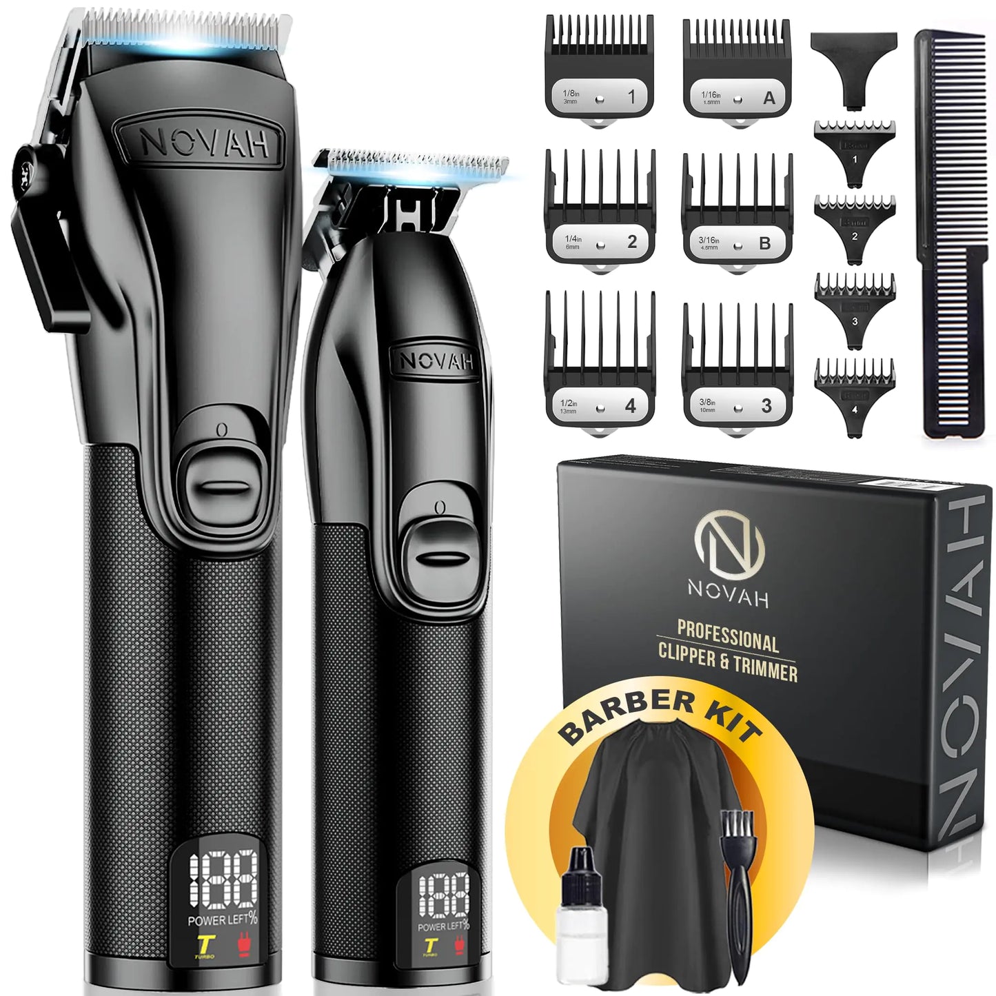 Novah® Professional Hair Clippers for Men, Professional Barber Clippers and Trimmer Set, Mens Cordless Hair Clippers for Barbers Haircut Kit Fade HCL-002