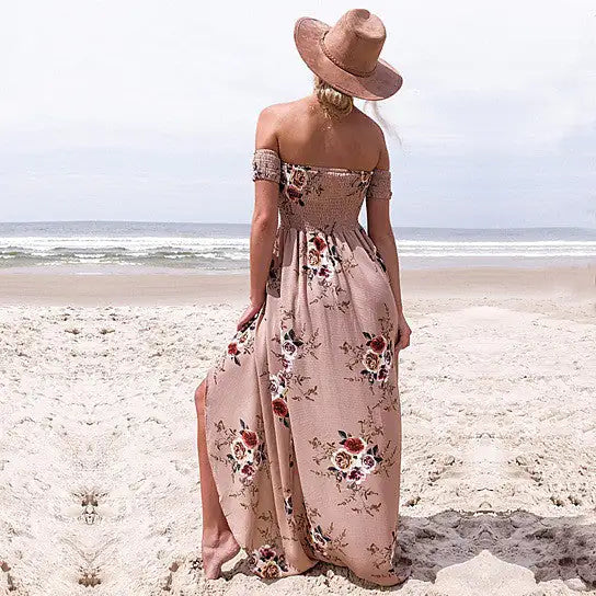 Resort Maxi Floral Open Front Off Shoulder Design