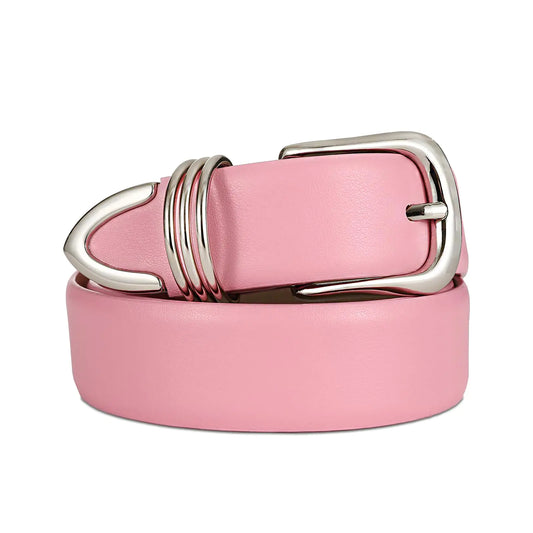 Women's Leather Belts with Gold Buckle Fashion Leather Waist Belt Elegant Ladies Belts for Jeans Dress & Casual Wear Pink+sliver S: Fit Waist Size 26"-32"