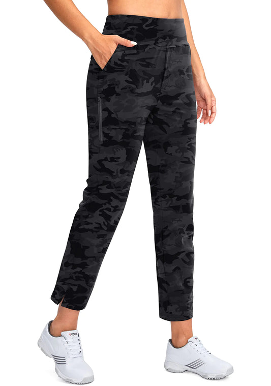 YYV Women's Golf Pants Stretch Work Ankle Pants High Waist Dress Pants with Pockets for Yoga Business Travel Casual Medium Grey Camo