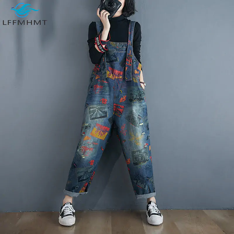 Vintage Print Loose Trousers Baggy Pants