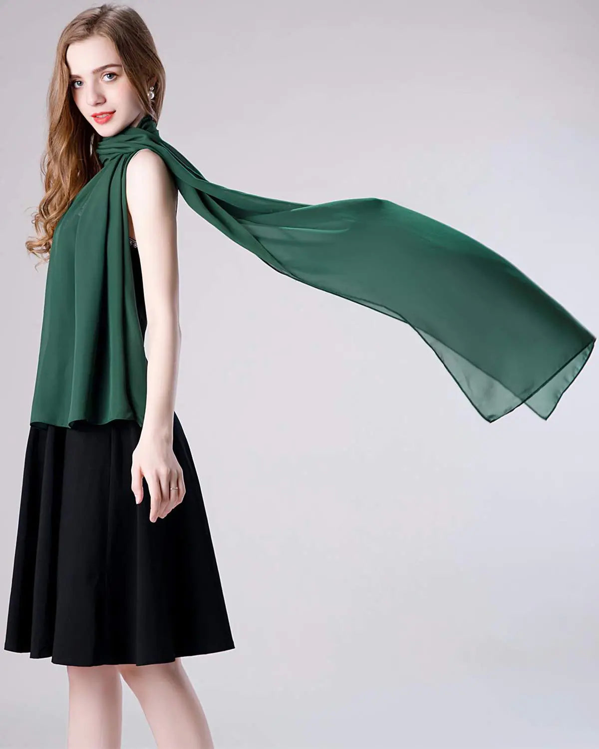 olyrjie Soft Chiffon Scarfs Shawls and Wraps for Evening Dresses Wedding Shawl Wraps Bridal Scarve for Women Dark Green One Size